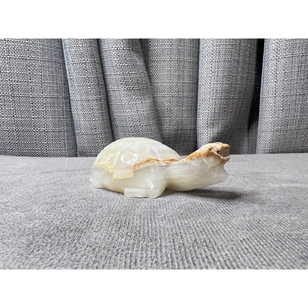 Onyx Alabaster Carved Marble Stone Turtle Figurine 6 Inch Paperweight
